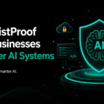 Illustration of a glowing AI shield protecting a digital network, representing secure AI systems, cybersecurity, cloud protection, and AI risk management by HeistProof.