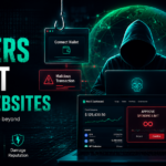 Cybersecurity illustration showing a hacker targeting a Web3 website with phishing, DNS hijacking, JavaScript injection, malicious wallet approvals, and frontend attacks.